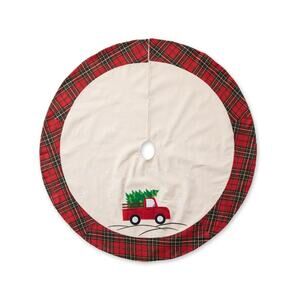 GlitzHome Plaid Round Christmas tree skirt Truck tree 48" Round